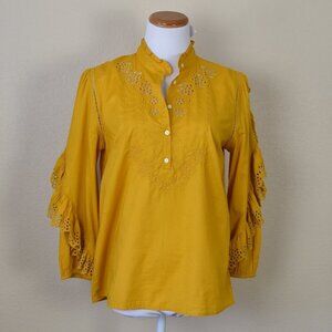 J. Crew Ruffle Sleeve Top with Embroidered Eyelet NEW - S